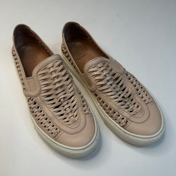 Tory Burch Light Pink Huarache 2 Leather Slip Ons - Picture 2 of 8